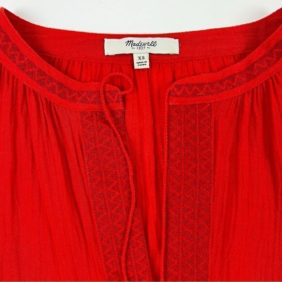 Madewell Openview Embroidered Blouse Tassels Peasant Boho Red Sz XS - Picture 6 of 9